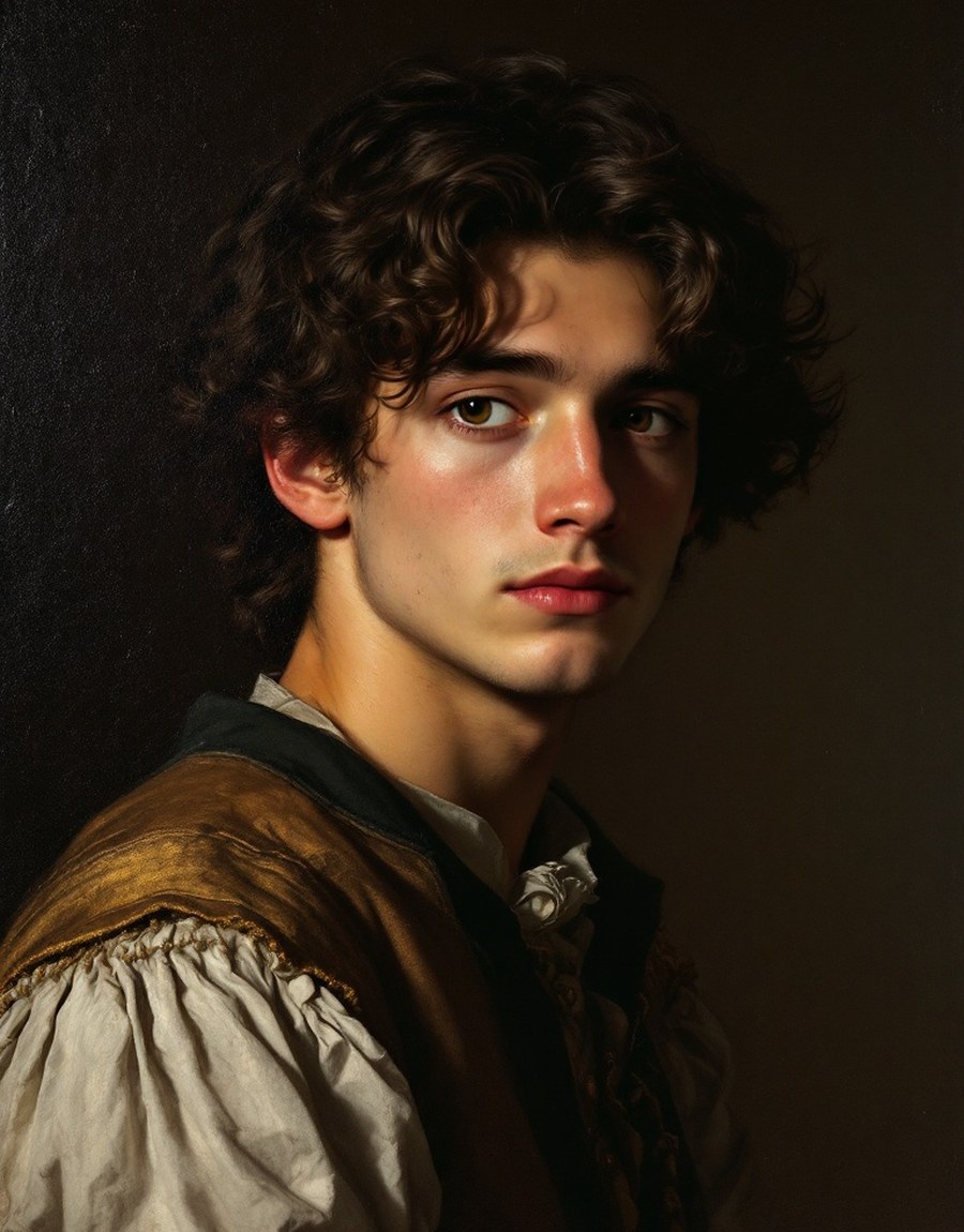 Character portrait — a young man, the narrator, period dress