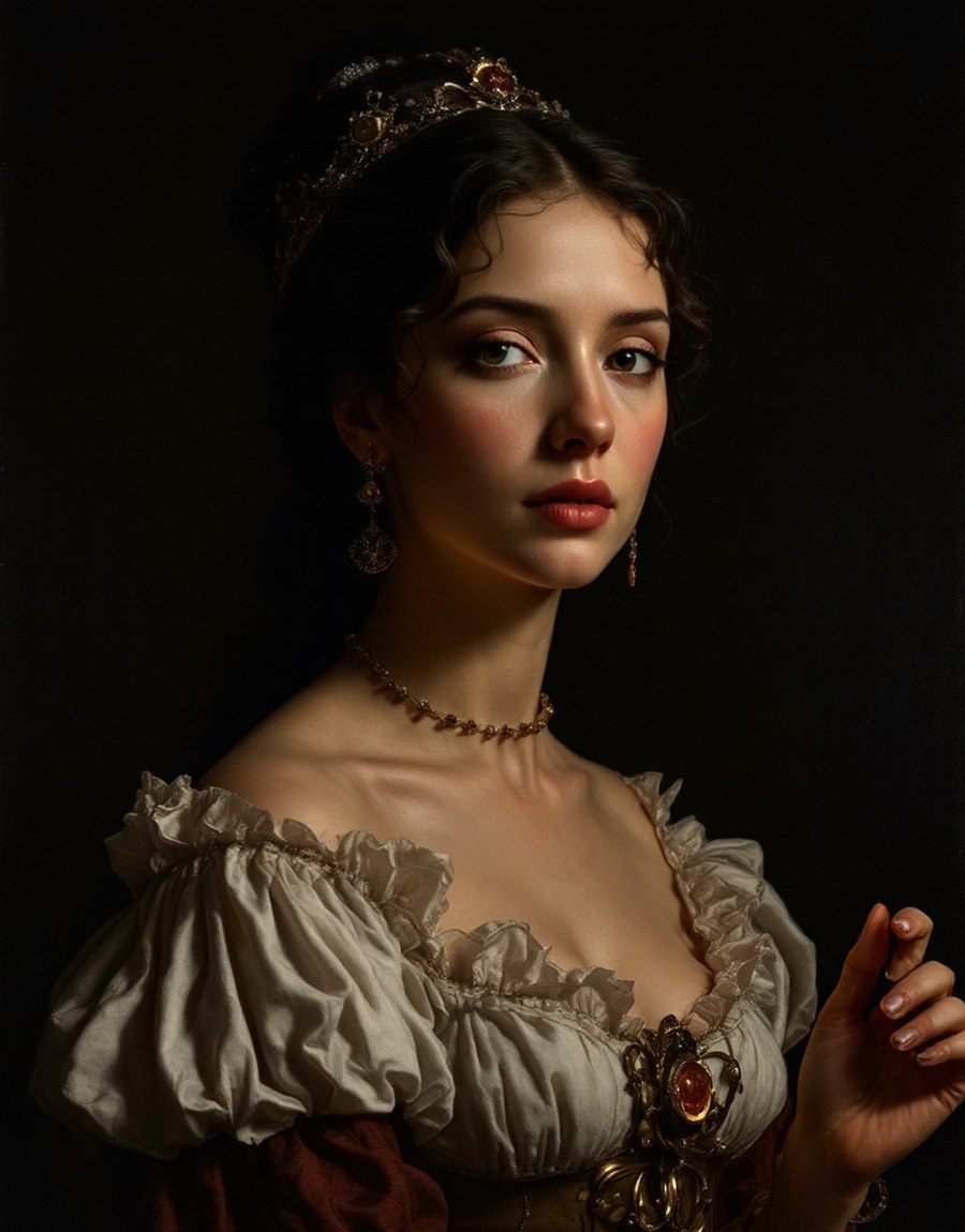 Angélica de Alquézar, fictional AI portrait, aristocratic lady-in-waiting at the Spanish court