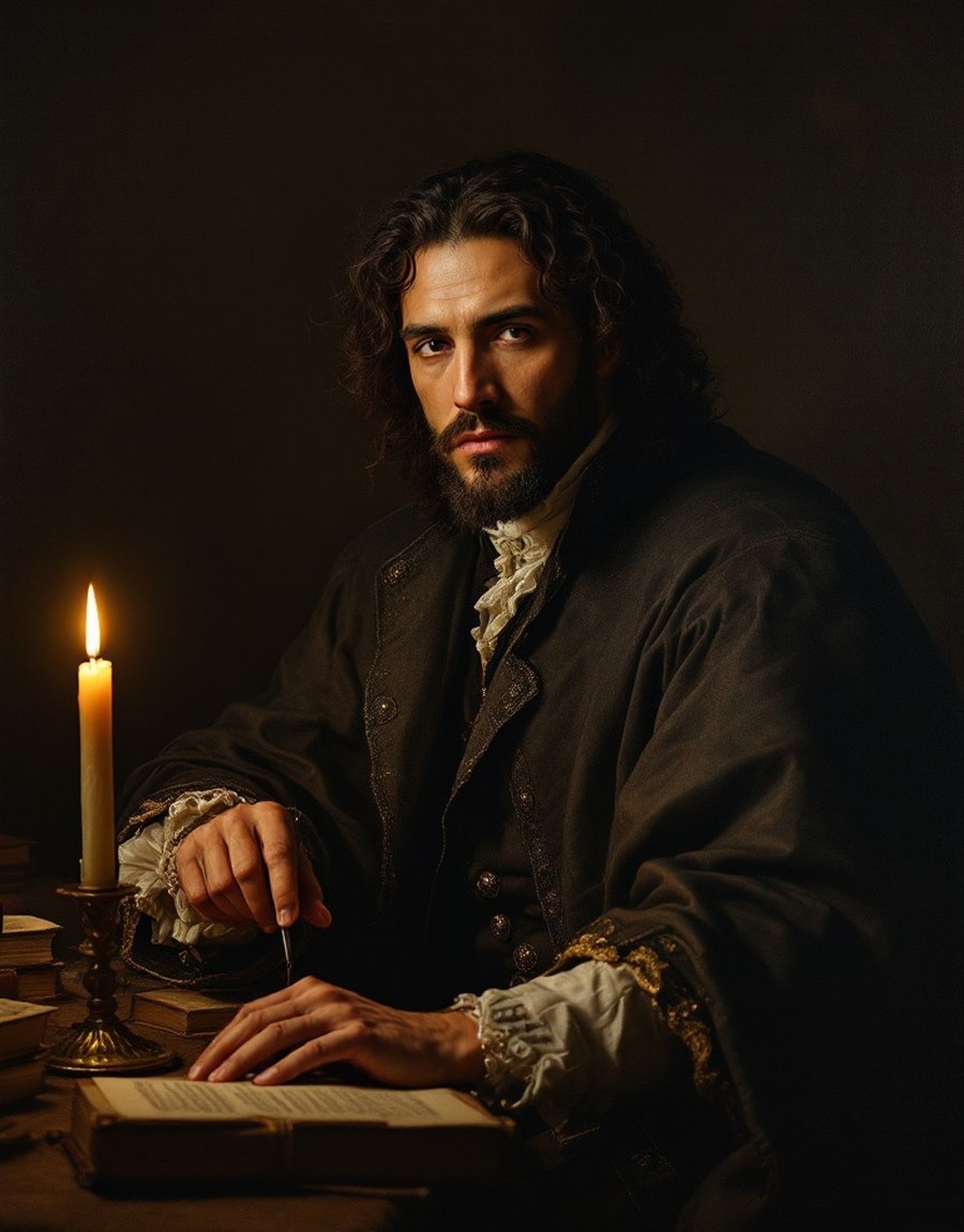 Luis de Alquézar, fictional AI portrait, calculating royal secretary in Habsburg Madrid